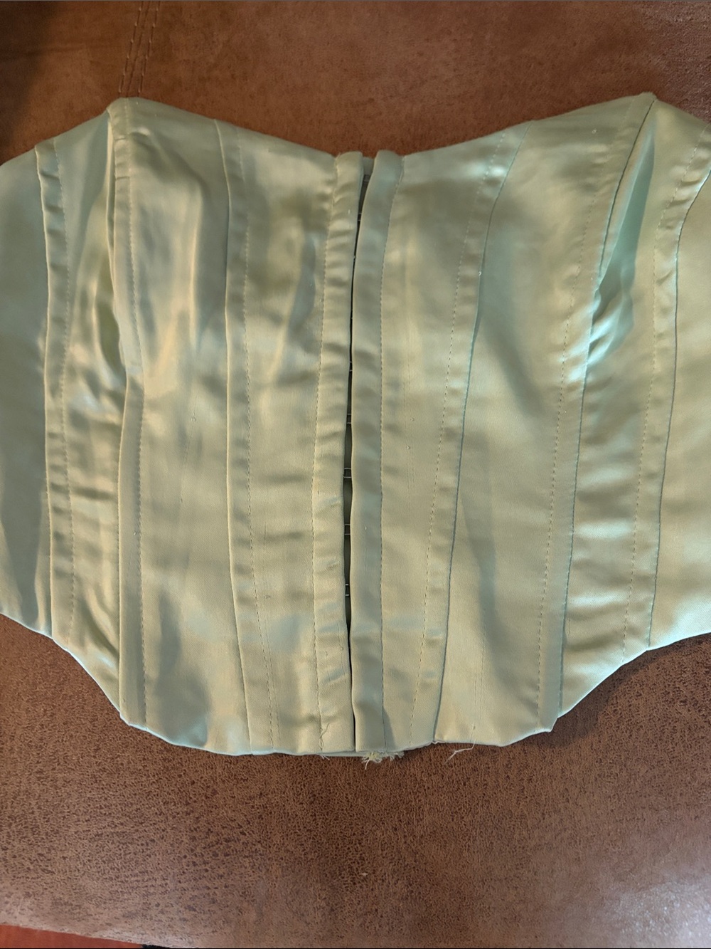 La Hearts Strapless Mint Green Satin Corset Top